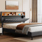 Queen Size Upholstered Platform Bed with Storage Headboard and USB Port Linen Fabric Upholstered Bed (Gray)