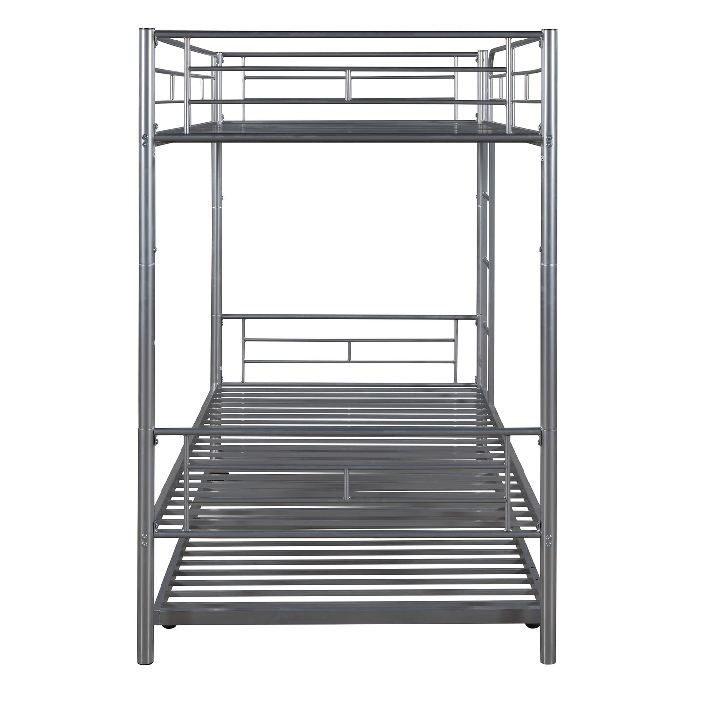 Twin-Over-Twin Metal Bunk Bed With Trundle Can be Divided into two beds No Box Spring needed White