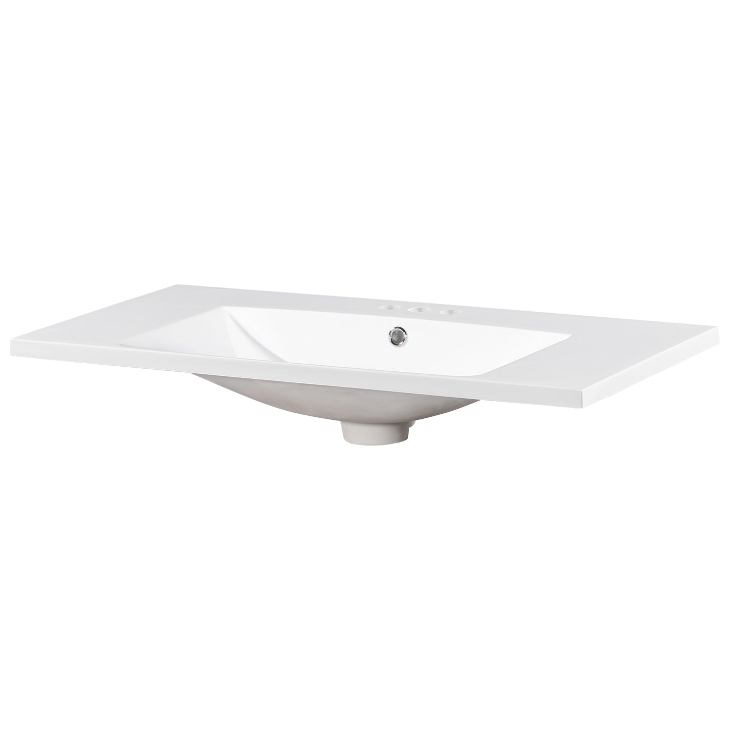 Single Bathroom Basin Sink, Vanity Top Only, 3-Faucet Holes, Resin