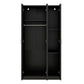 3 Door Wardrobe with Mirror, Armoire with Hanging Rod and 3 Fixed Shelves,Black