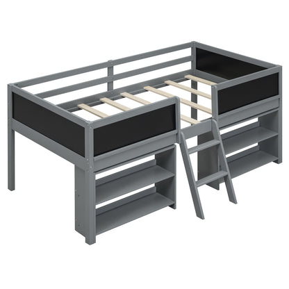 Twin Loft Bed with Shelves and Chalkboard Gray
