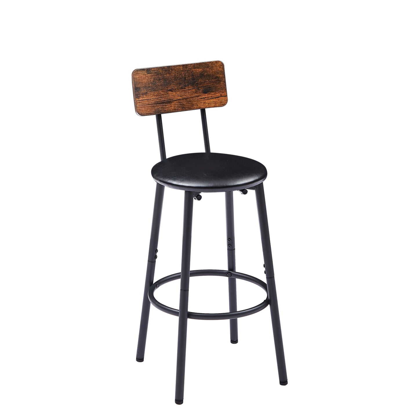 Round bar stool set with shelf upholstered stool with backrest Rustic Brown 23.62'' W x 23.62'' D x 35.43'' H