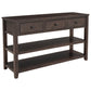 Retro Design Console Table with Two Open Shelves, Pine Solid Wood Frame and Legs, Espresso Finish