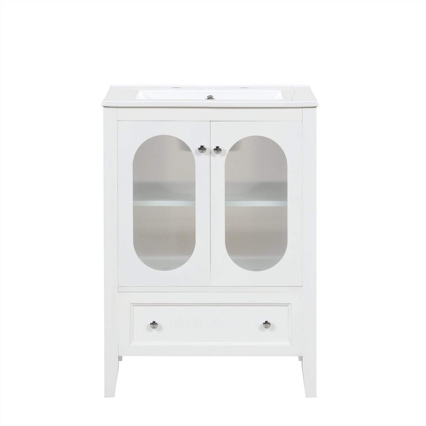 Bathroom Vanity with Sink, Bathroom Vanity Cabinet with One Drawer and Doors, Adjustable Shelf, Solid Wood and MDF, White