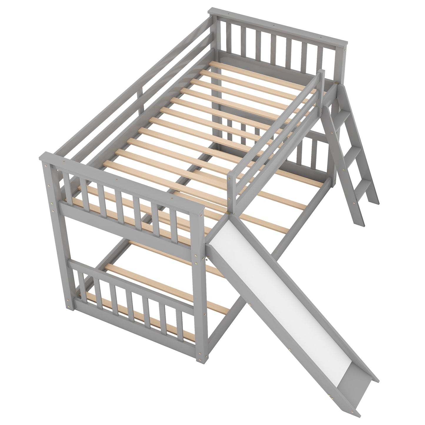 Twin over Twin Bunk Bed with Convertible Slide and Ladder  Gray