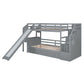 Twin over Twin Bunk Bed with Storage Staircase, Slide and Drawers, Desk with Drawers and Shelves  Gray