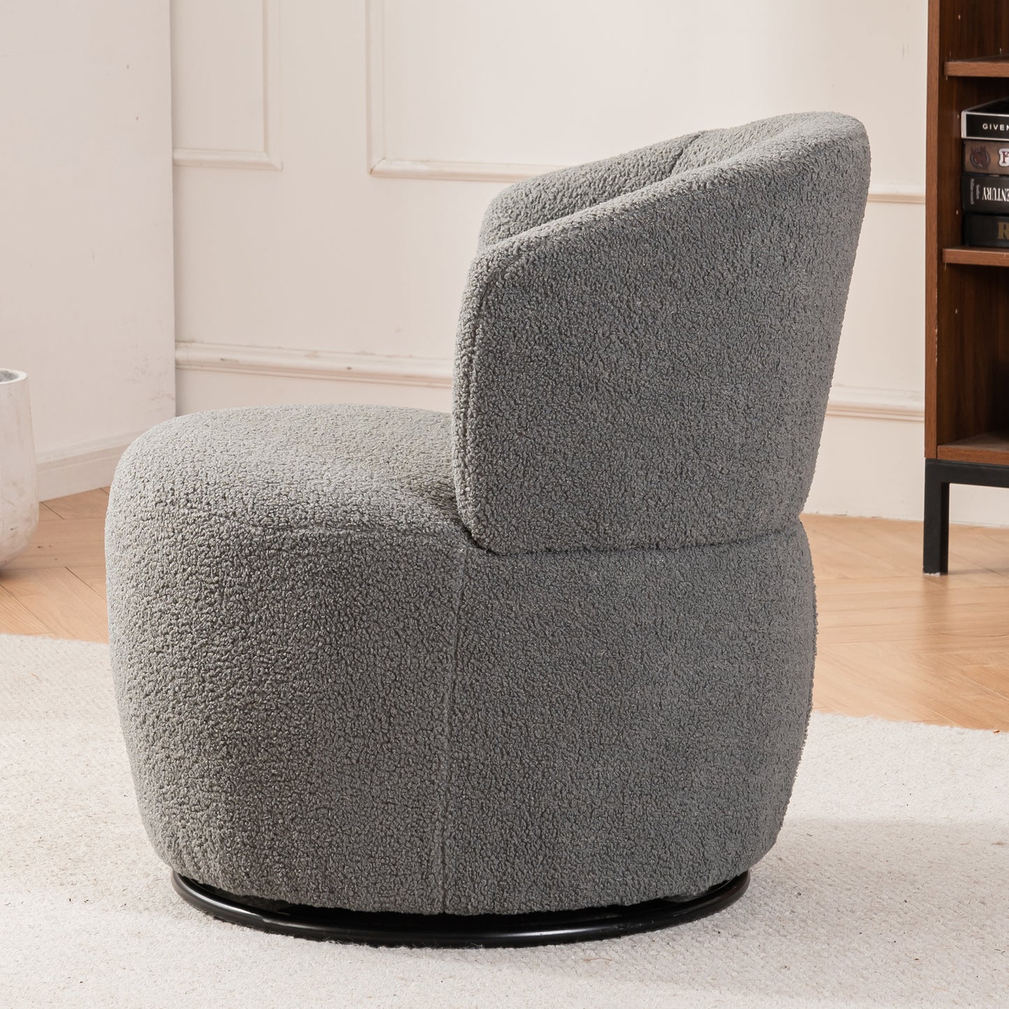 Grey Plush Swivel Accent Chair with 360° Rotation and Metal Base, Contemporary Design for Living Rooms