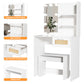 Vanity Desk Set Stool & Dressing Table with LED Lighting Mirror Drawer and Wood Cosmetic Table Chest of Drawers White Color