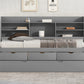 Twin Size Wooden Captain Bed with Built-in Bookshelves,Three Storage Drawers and Trundle Light Grey