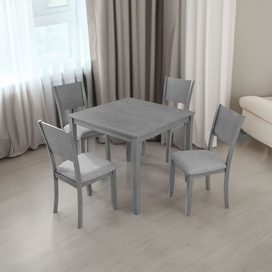 5 Piece Modern Dining Set, Square Wooden Dining Table with 4 Upholstered Chairs for Kitchen, Dining Room, Gray