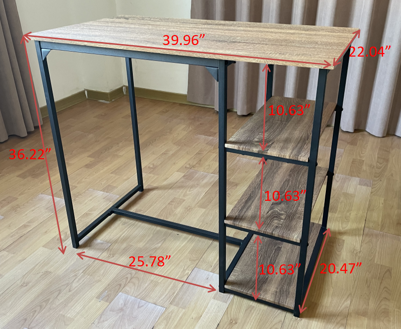 Modern 3-Piece Bar tabies and chairs Set with 2 Chairs for Dining Room Black Frame+Brown oak board surface+Black cushion