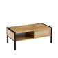 40.16" Rattan Coffee Table with Sliding Door Storage and Metal Legs, Modern Design for Living Rooms