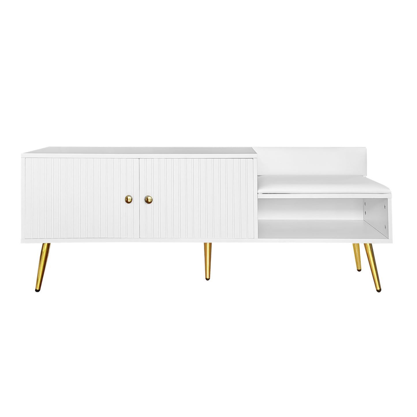 Modern Shoe Storage Bench with Hidden Storage and Upholstered Cushions, White Finish