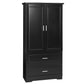 Tall Bathroom Storage Cabinet with Two Doors and Drawers, Adjustable Shelf, MDF Board, Black Finish