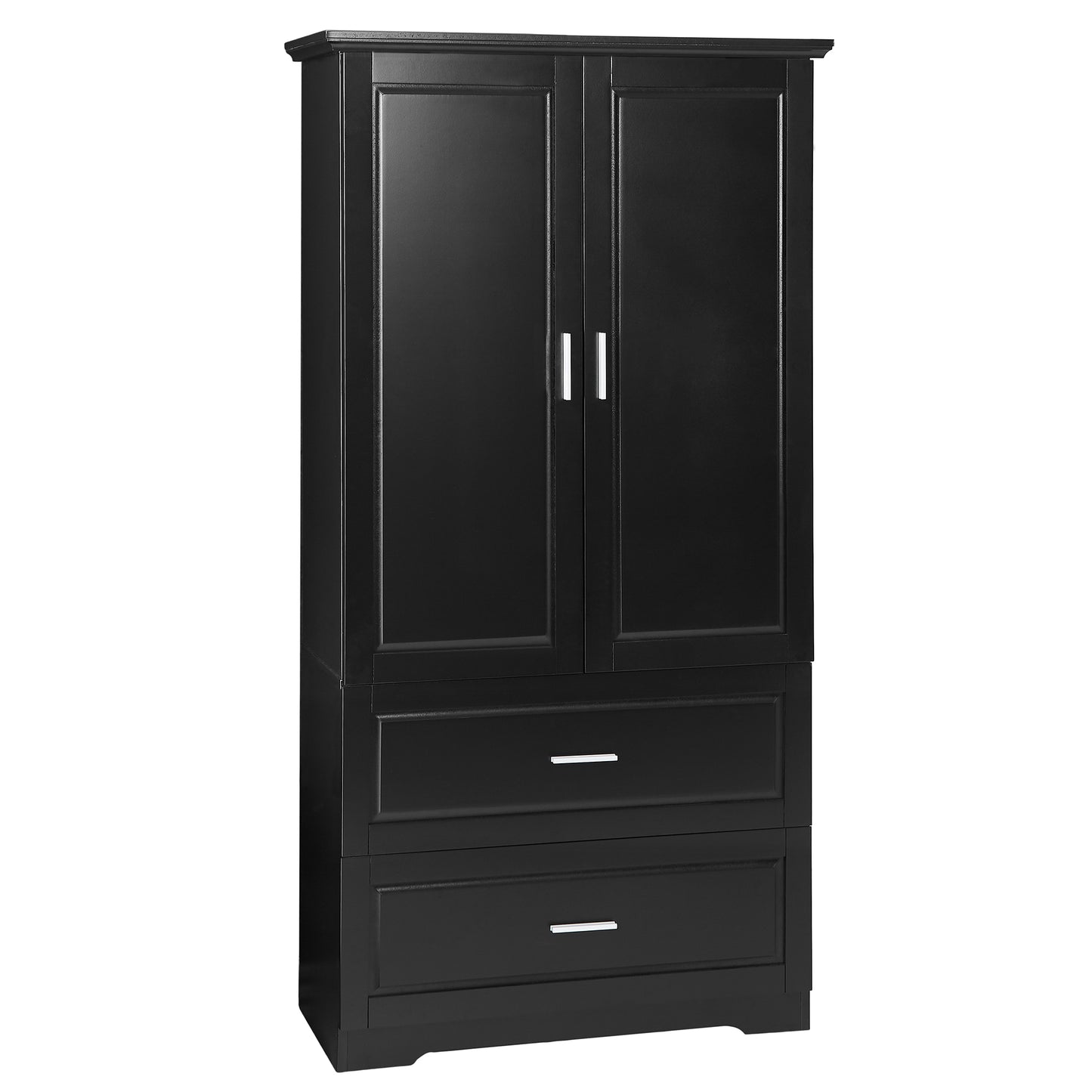 Tall Bathroom Storage Cabinet with Two Doors and Drawers, Adjustable Shelf, MDF Board, Black Finish