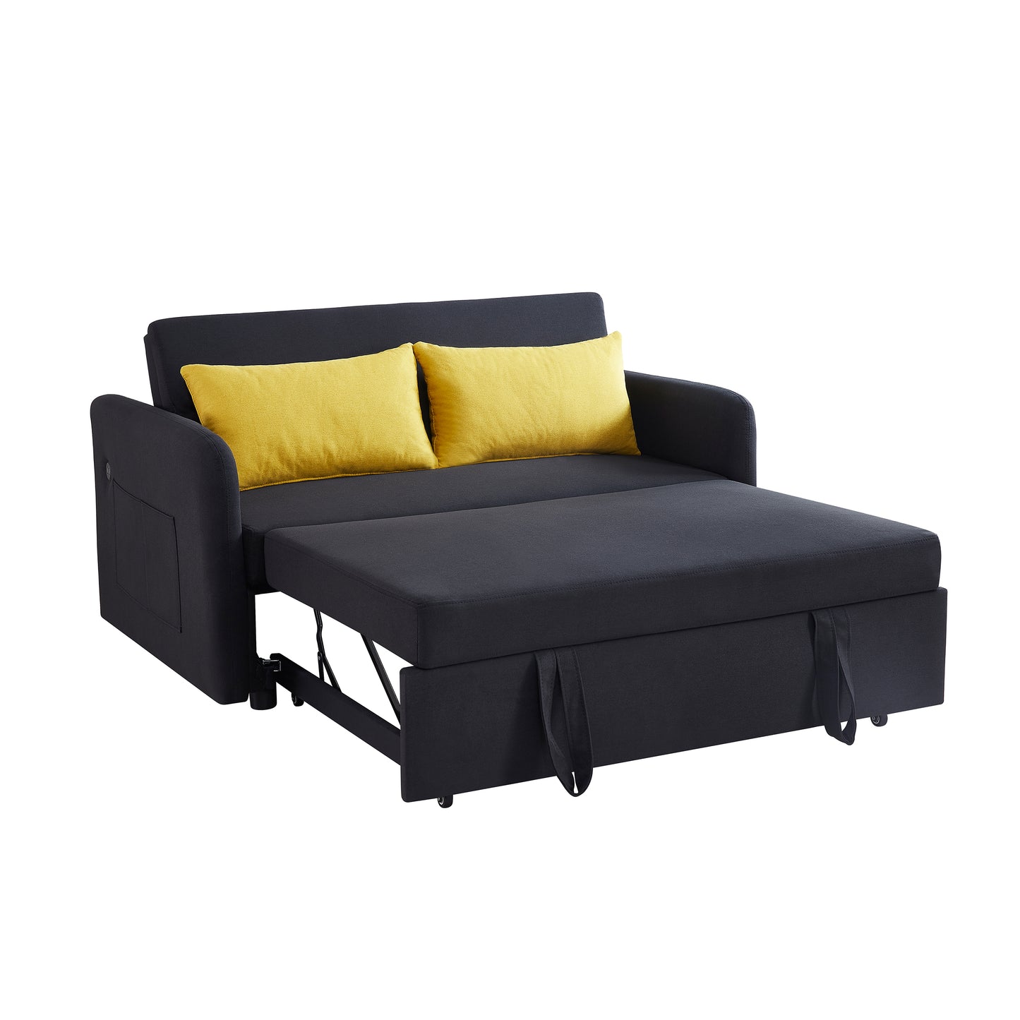 Twins Sofa Bed in Black Fabric, Stylish and Functional Convertible Design for Small Spaces