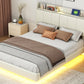 Large floating bed frame with storage headboard, touch sensor, night light and USB charger, padded platform bed, beige color