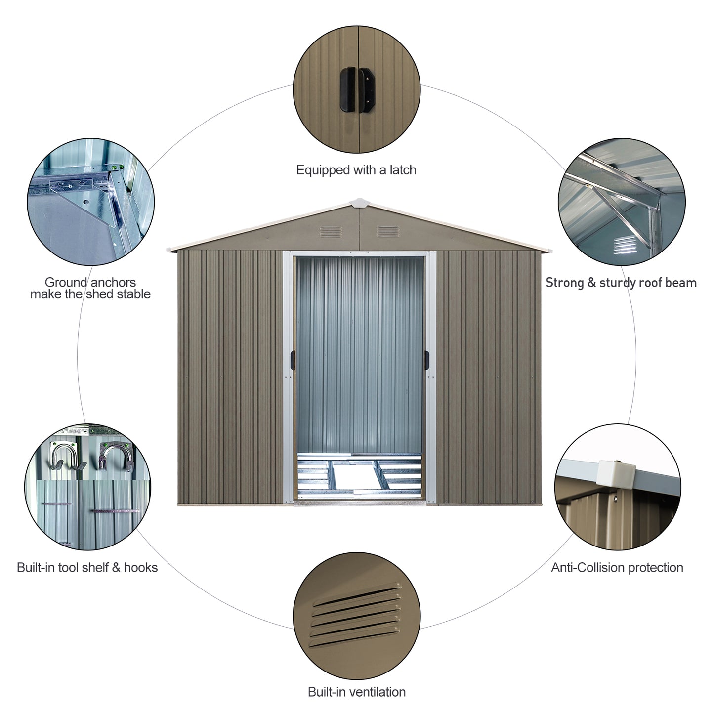 8ft x 6ft Outdoor Metal Storage Shed with Window Grey(W540S00016)