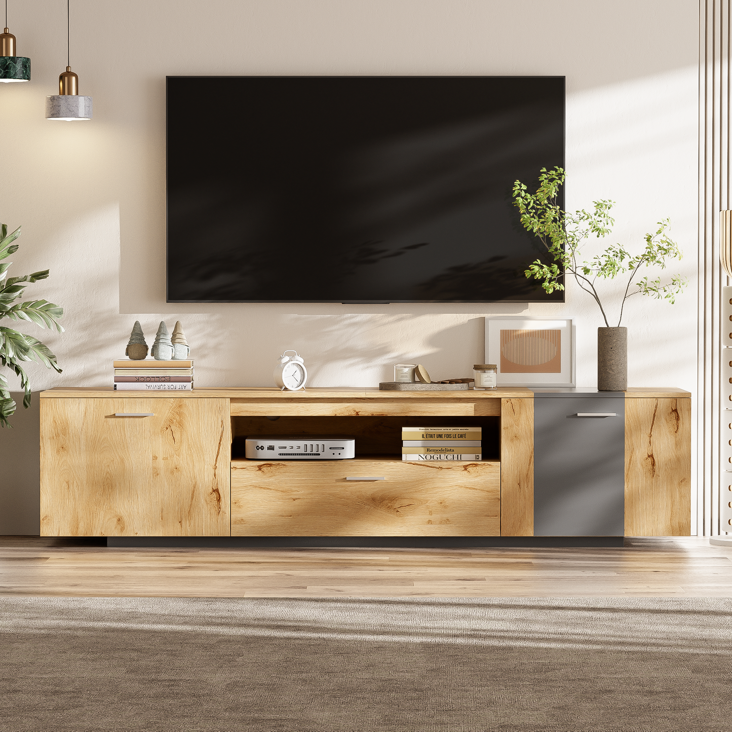 70-Inch Modern TV Stand with 3 Cabinets and Drawers, Entertainment Center for TVs Under 80 Inches