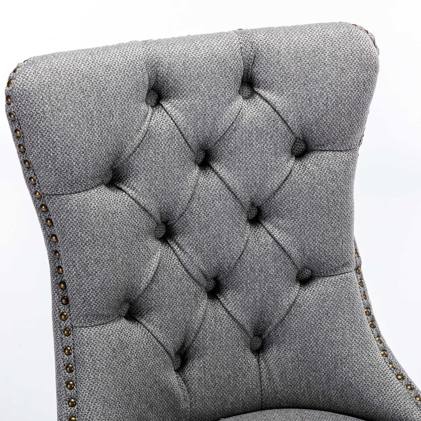 High-end Tufted Solid Wood Contemporary Flax Upholstered Linen Dining Chair with Wood Legs Nailhead Trim 2-Pcs Set Gray