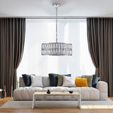 Modern crystal drum pendant light, 6-light pendant light, with silver metal frame (excluding light bulb)