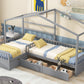 Twin Size House Platform Bed with Three Storage Drawers Gray