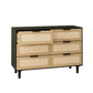 6 drawers Rattan dresser Rattan Drawer Bedroom Living Room (Black)