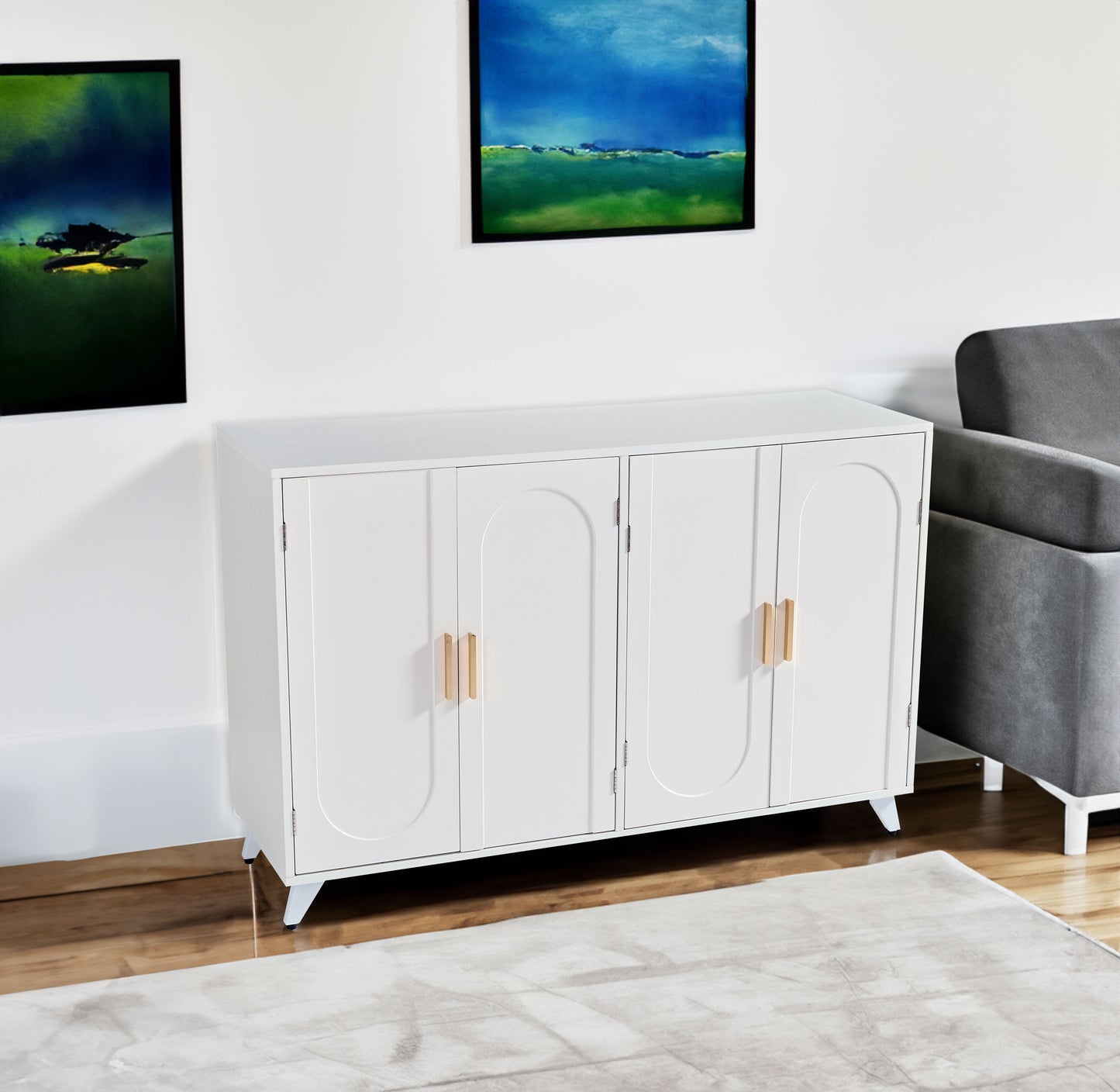 Sideboard Buffet cabinet with 4 doors and removable shelves, for living room, dining room, ivory white