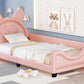 Twin Size Upholstered Daybed with Carton Ears Shaped Headboard  Pink