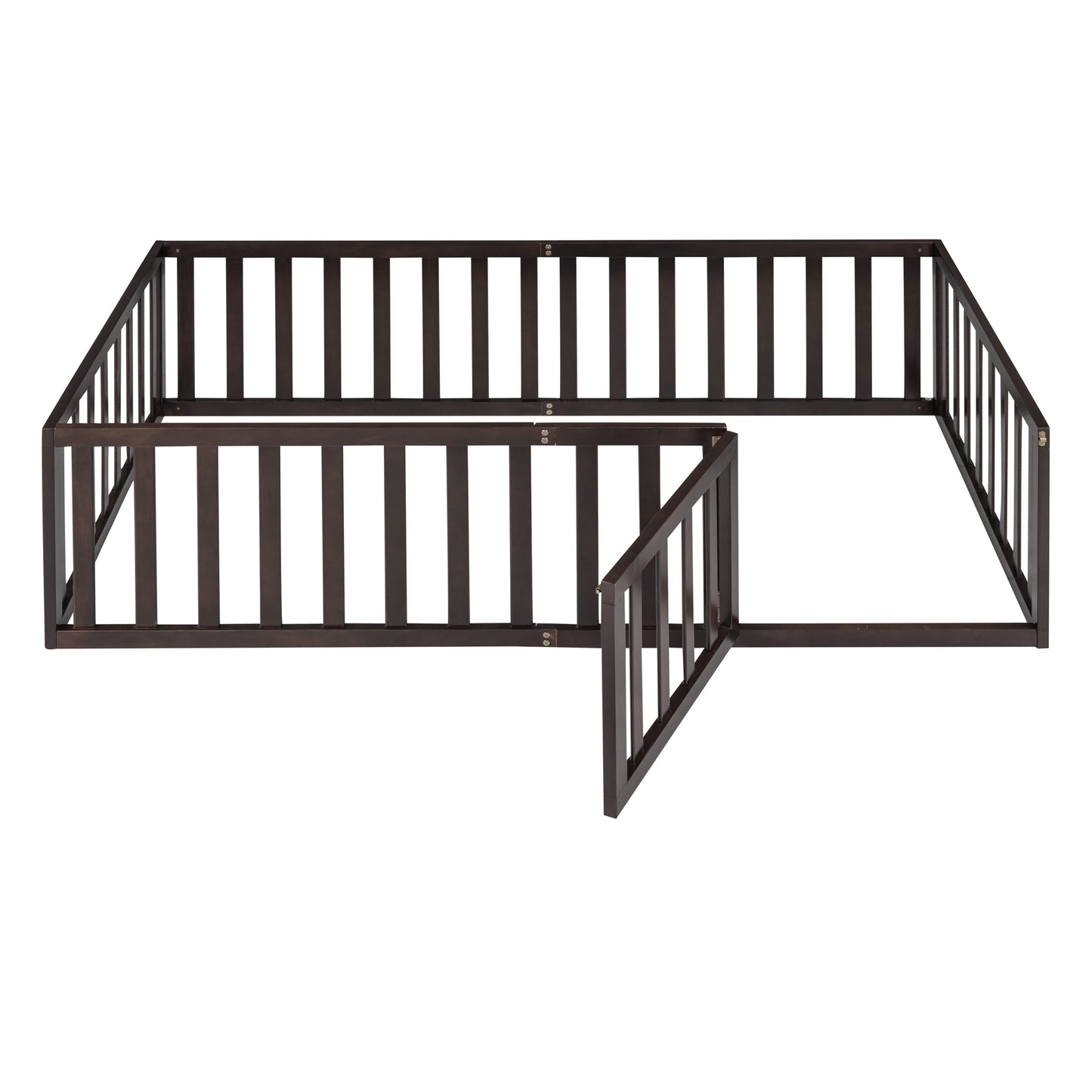 Twin Size Wood Floor Bed Frame with Fence and Door Walnut(OLD SKU :WF289661AAL)