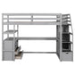 Twin Size Loft Bed with Desk and Shelves Two Built-in Drawers, Storage Staircase Gray