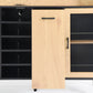 buffet side cabinet with storage door and power outlet, coffee bar cabinet with wine rack, black and natural colors