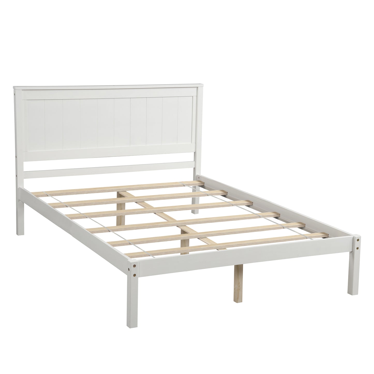 Platform Bed Frame with Headboard   Wood Slat Support  No Box Spring Needed  Full White