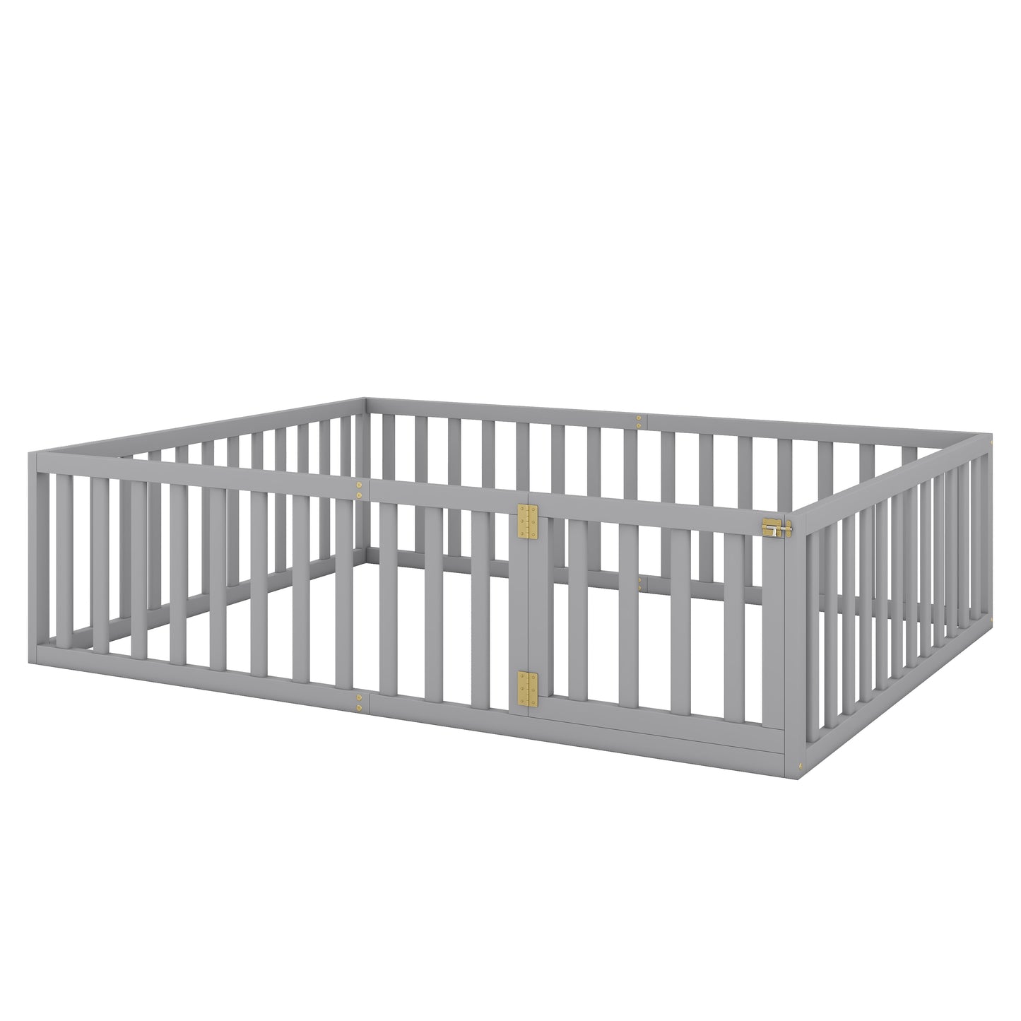 Queen Size Wood Floor Bed Frame with Fence and Door Gray(OLD SKU:WF289663AAE)