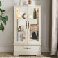 Light colored glass cabinet Curio display cabinet with adjustable glass frame, 2 doors and 1 drawer, including white light bulbs