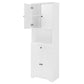 Tall Bathroom Cabinet with Four Doors, Large Storage Space Open Shelve, Upper Storage Cabinet, Whit