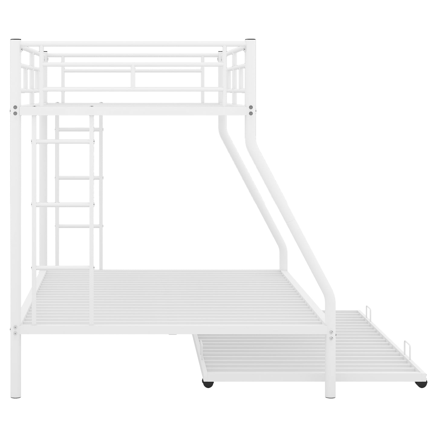 Twin over Full Bed with Sturdy Steel Frame Bunk Bed with Twin Size Trundle  Two-Side Ladders  White