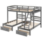 Full over Twin & Twin Bunk Bed,Triple Bunk Bed with Drawers, Gray