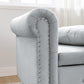 Sillón chaise longue gris de terciopelo para interiores con espacio de almacenamiento y almohada, diseño moderno tapizado con brazos enrollados