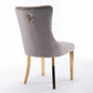 Tufted solid wood velvet cushioned dining chair, gold-plated stainless steel nail leg heads, 2 pieces in gray and gold