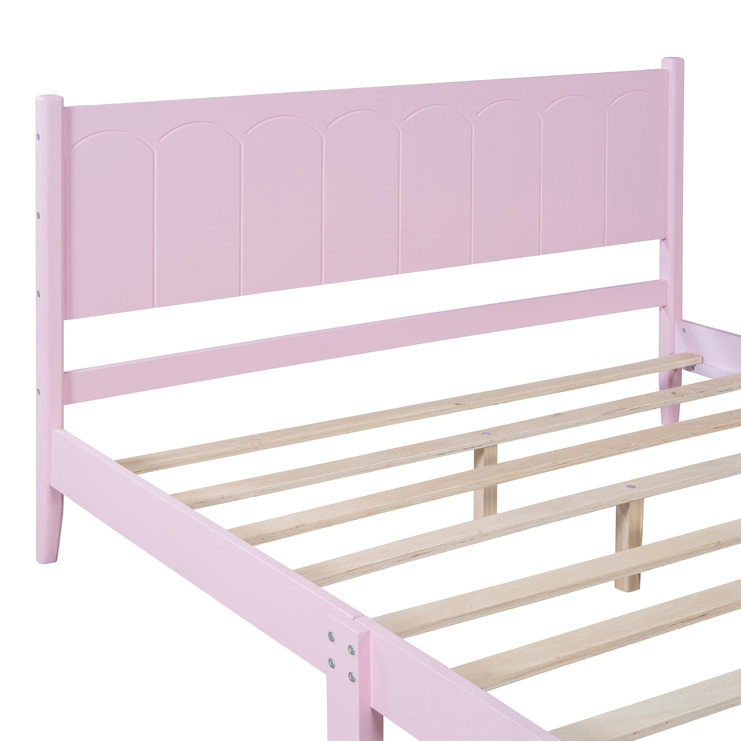 Queen Size Wood Platform Bed Frame, Retro Style Bed with Rectangular Headboard,No Need Box Spring,Pink