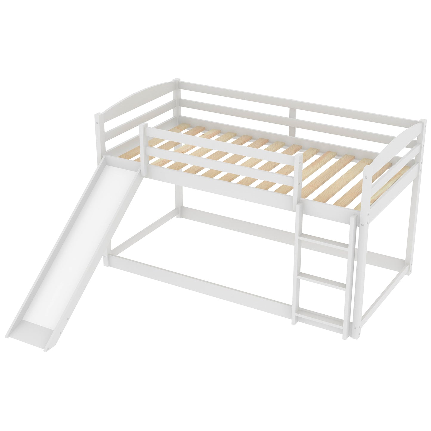 Twin over Twin Bunk Bed with Convertible Slide and Ladder   White