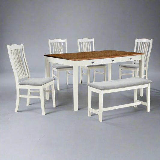 Mid-Century Wood Dining Set (6 pcs) – Buttermilk