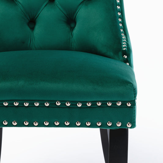 High-end Tufted Solid Wood Contemporary Velvet Upholstered Dining Chair with Wood Legs Nailhead Trim 2-Pcs Set Green