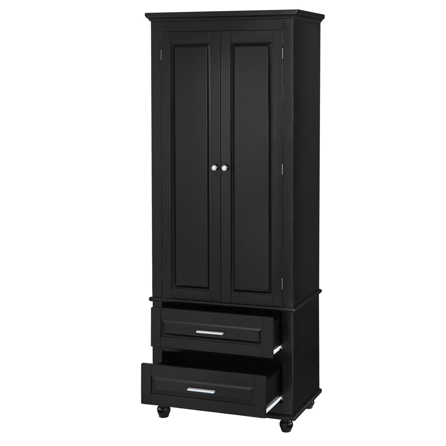 Tall Storage Cabinet with Two Drawers, Perfect for Bathrooms and Offices, Black Finish