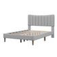 Upholstered Platform Bed Frame with Vertical Channel Tufted Headboard No Box Spring Needed Full Gray