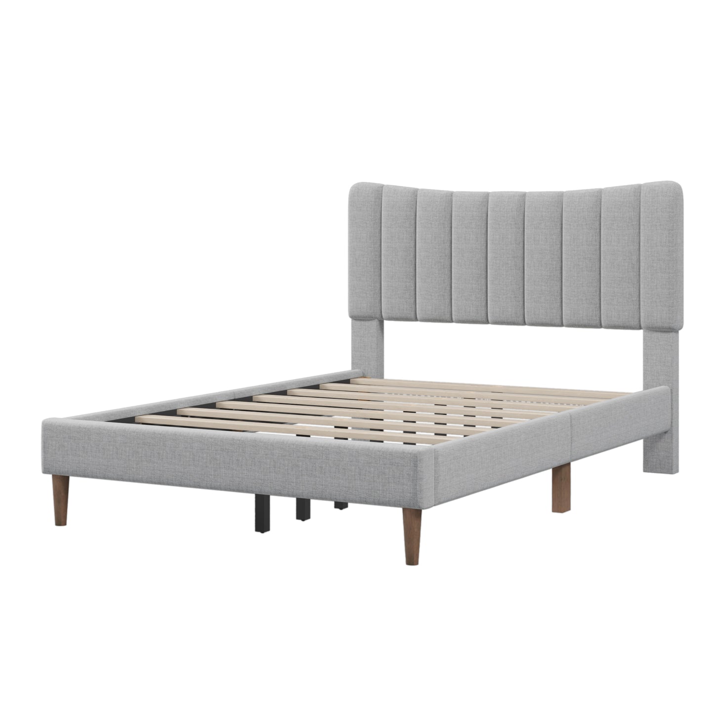 Upholstered Platform Bed Frame with Vertical Channel Tufted Headboard No Box Spring Needed Full Gray