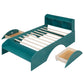 Wood Full Size Platform Bed with 2 Drawers, Storage Headboard and Footboard, Dark Green