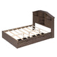 Full Size Wood Platform Bed with House-shaped Storage Headboard and 2 Drawers Walnut