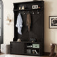 Hall Tree with Roof Rack and Storage Platform, Corridor Shoe Cabinet with Sliding Door and 5 Hooks, Black